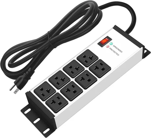 Vista 9 de CCCEI 2 piezas regletas de enchufes de servicio pesado con protector contra sobretensiones de 20 AMP, 8 enchufes calibre 12 para taller garaje