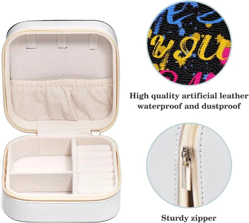 Vista 5 de RODAILYCAY Yes You Can Doodle Jewelry Box for Women GirlsPortable Mini Jewelry Travel Case OrganizerPU Leather Jewellery Storage Holder