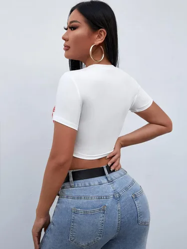 Vista 2 de SOLY HUX Camiseta corta de manga corta Y2k para mujer, camiseta de verano, Blanco