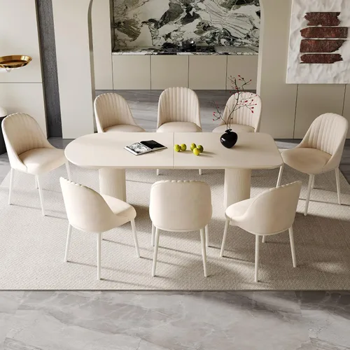 Vista 23 de Mesa de comedor negra de 55 pulgadas, una mesa rectangular de extremo redondeado con patas de diseño ondulado para cocina, comedor, oficina en casa