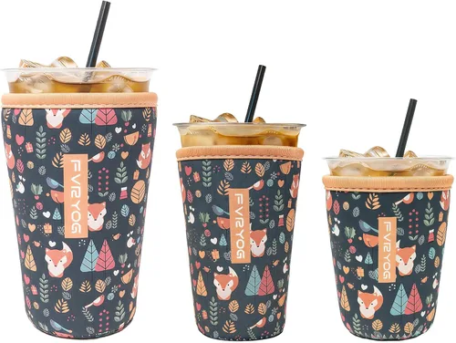 Vista 105 de Fundas de neopreno reutilizables aisladas para café helado, fundas para tazas de café helado, fundas para bebidas heladas y calientes