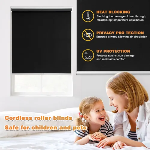 Vista 2 de Persianas enrollables opacas para ventanas, persianas sin cordón de parada libre con aislamiento térmico, tela de protección UV. Persianas de tirar