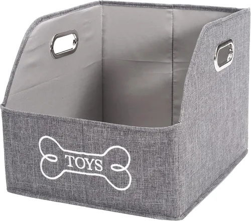 Vista 10 de Geyecete Contenedor de almacenamiento de juguetes para perros con mango de madera, cesta organizadora rectangular decorativa de fieltro suave
