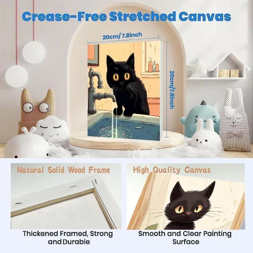 Vista 5 de Divertido kit de pintura por números de gato negro para adultos principiantes, paquete de 4 kits de pintura al óleo acrílica de gato negro