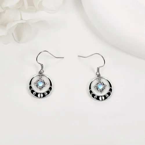 Vista 3 de Pendientes de nudo de brujas de plata de ley, aretes de nudo mágico de bruja, piedra lunar, joyería pagana, joyería de fase para mujeres y niñas
