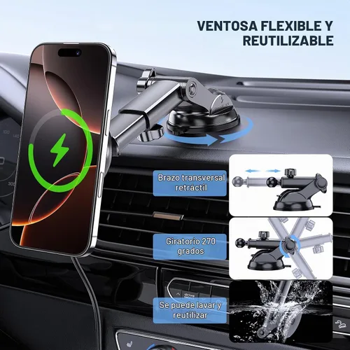 Vista 5 de Soporte magnético para teléfono Mag-Safe Car Mount Charger Dash parabrisas