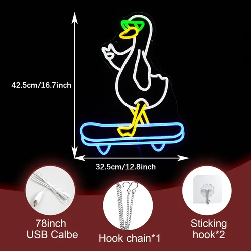 Vista 2 de Letrero de neón de pato gafas de skate genial luz de neón de pato para decoración de pared luz de pato regulable alimentada por USB para decoración