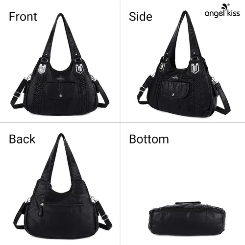 Vista 4 de Angelkiss - Bolsos y bolsos de mano para mujer, de cuero vegano lavado, bolso cruzado estilo hobo