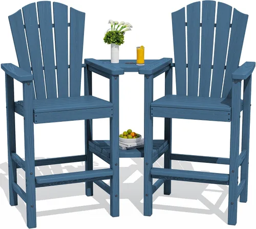Vista 27 de KINGYES Aruba - Juego de 4 sillas Adirondack altas de HDPE con bandejas de conexión dobles, silla Adirondack de altura de barra en relieve para 2