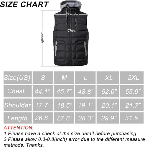 Vista 7 de VtuAOL Chaleco acolchado para hombre, chaleco acolchado con capucha para exteriores, chaleco grueso softshell para viajes, senderismo