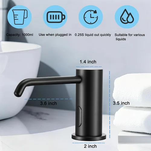 Vista 2 de Dispensador automático de jabón sin contacto para fregadero de cocina y baño, dispensador de jabón eléctrico integrado, sensores infrarrojos