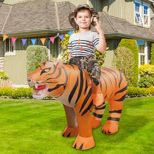 Vista 3 de GOOSH Disfraz inflable de tigre para niños, disfraces de Halloween para niños y niñas, divertido disfraz inflable para fiesta de Halloween, cosplay