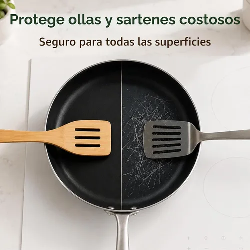 Vista 2 de Juego de utensilios de madera de bambú, 6 piezas, antiadherentes, seguros y resistentes al calor, utensilios de bambú para cocinar, fáciles