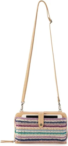 Vista 5 de The Sak Iris - Bolso cruzado grande para smartphone en ganchillo y piel sintética, diseño de bolso de muñeca convertible, diseño de rayas Mendocino