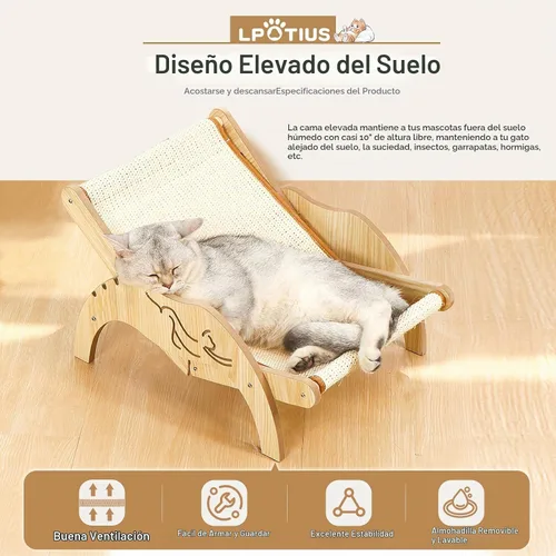 Vista 5 de Silla para gatos con rascador de sisal, silla hamaca elevada