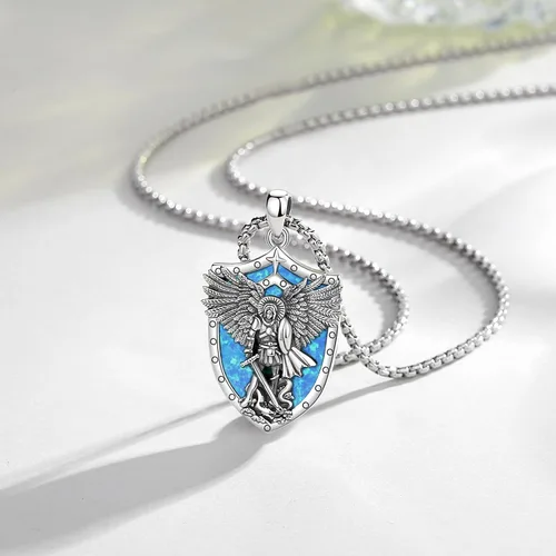 Vista 3 de AEONSLOVE 925 Sterling Silver Saint BenedictSt MichaelCaravaca Cross Necklace Religious Gifts Gifts for Women Men Tee - 24 Inches Stainless Chain