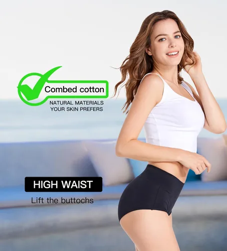 Vista 2 de HAVVIS Bragas Ropa Interior de Mujer de Algodón Cintura Alta Control Abdominal Panties Rosa Jacquard para Damas Multipack