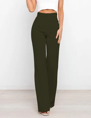 Vista 4 de Women's High Waist Casual Wide Leg Pants, Button Dress Pants for Women, Work Pants with Pockets for Women Office.
