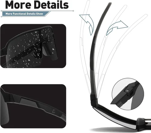 Vista 3 de Bevi - Lentes de sol deportivos polarizados con montura TR90 para hombres y mujeres, conducción al aire libre, ciclismo