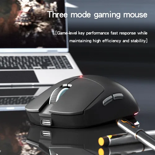 Vista 2 de Ratón inalámbrico XT624 Bluetooth, recargable con LED, ergonómico con modo múltiple 2.4G USB inalámbrico + BT1+BT2, mouse Bluetooth portátil
