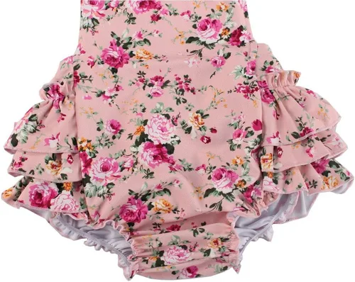 Vista 4 de China Rose 50's Floral Ruffles Mamelucos Vestido Sin Respaldo Traje De Baño Traje De B