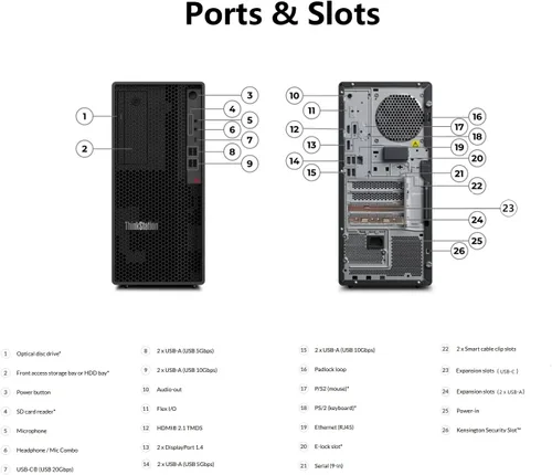 Vista 8 de Lenovo ThinkStation P2 Tower PC AI de escritorio, Intel Core Ultra 5 225, 64 GB DDR5, SSD de 2 TB, Wi-Fi 7, compatible con 3 pantallas 4K, HDMI, DP
