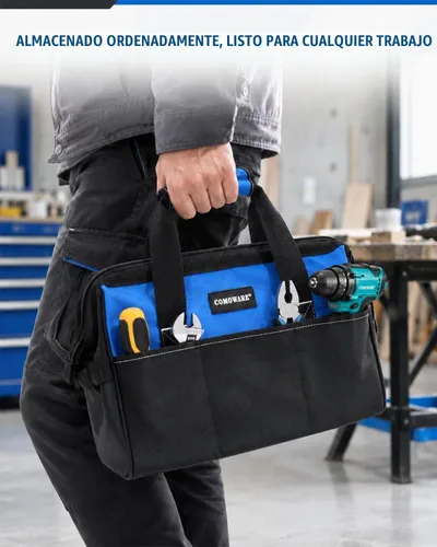 Vista 7 de COMOWARE Bolsa de herramientas de 13 pulgadas, bolsa de herramientas de boca ancha con cremallera superior, organizador de herramientas de gran