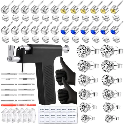 Vista 9 de Kit de Pistola Perforadora de Orejas Automática con 18 Pares de Aretes de Circonia Cúbica, Herramientas de Perforación con Pistola Multiusos