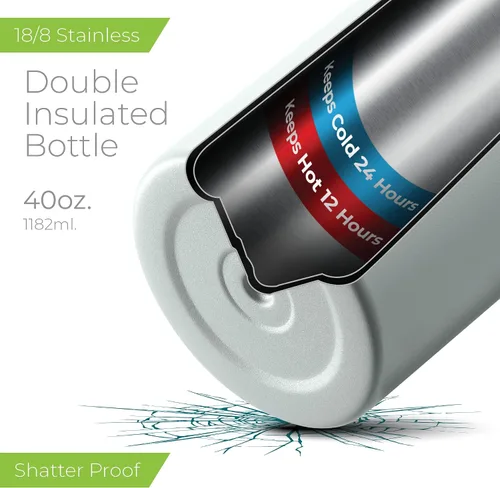 Vista 122 de SIPX™ Botella de Agua Aislada de 18 oz con 3 Tapas – Acero Inoxidable a Prueba de Fugas, Triple Aislamiento – Frío 24 Horas/Caliente 12 Horas – Negro