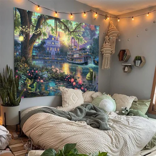Vista 4 de F-FUN SOUL Tapiz del Palacio del Príncipe, franela suave de 40 x 30 pulgadas, tapiz para colgar en la pared de la isla psicodélica, para sala