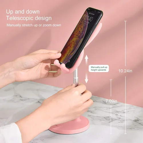 Vista 5 de OATSBASF Soporte ajustable para teléfono celular, soporte ajustable para teléfono con diseño de conejo, soporte para teléfono Kawaii, compatible