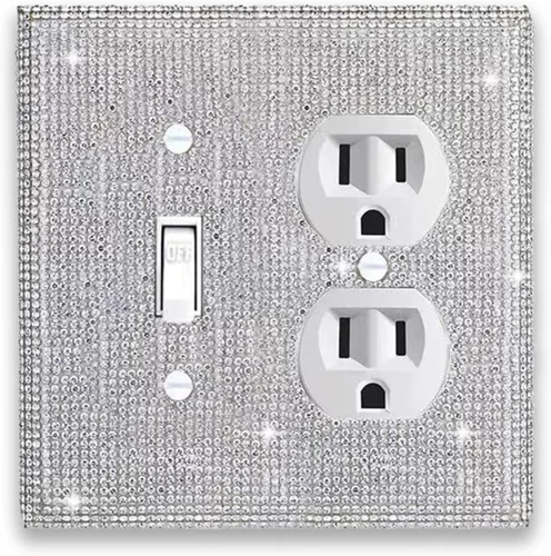 Vista 15 de Cubierta de interruptor de luz con brillos genéricos y enchufes, cubierta de placa de pared con diamantes de imitación brillantes, cubiertas