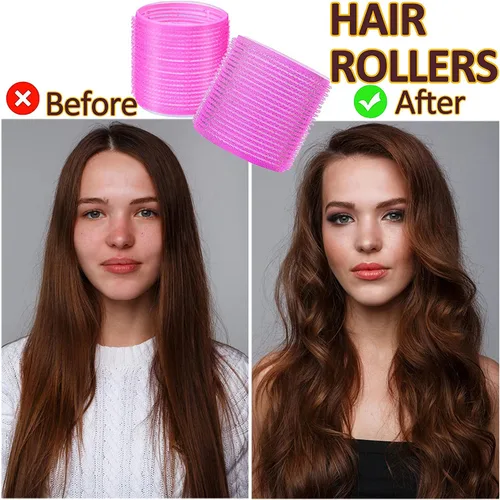 Vista 5 de Juego de rodillos de pelo jumbo, 12 rizadores de peluquería de salón de belleza, rodillos grandes jumbo para cabello largo y corto, peinado rizado