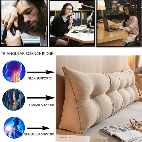 Vista 5 de Almohada triangular de lectura para reposo en cama, cojín grande para cabecero, respaldo, almohada de cuña para cuello y soporte lumbar para Beige