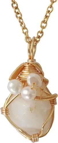 Vista 13 de Collar de cristal llamativo con piedra natal y perla para mujer - chapado en oro