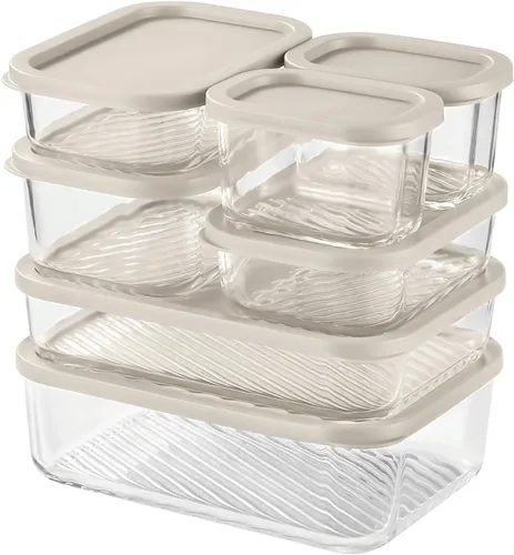 Vista 18 de EATEX Paquete de 6 recipientes de vidrio para preparación de comidas con base ranurada, 6 recipientes de almacenamiento de vidrio apilables sin BPA