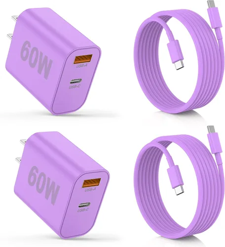 Vista 11 de Cargador para iPhone 17/16/15 Pro/Pro Max, cargador de pared USB-C de doble puerto con PD 40 W y carga rápida QC 20 W, cable USB-C de 10 pies