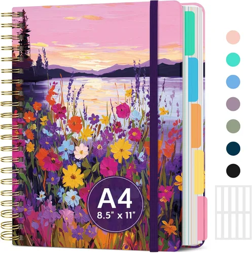 Vista 32 de Cuadernos grandes de espiral rayados para el trabajo con divisores y pestañas extraíbles, 8.5 x 11 pulgadas, bonito cuaderno de tapa dura de 5