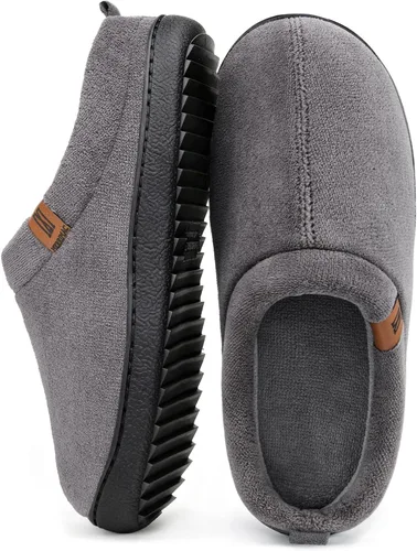 Vista 12 de MERRIMAC - Zapatillas de deslizamiento para hombre, cómodas, con espuma viscoelástica, antideslizantes, para interiores, zapatos de casa Negro