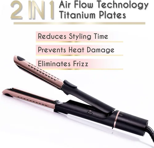 Vista 4 de ELLA BELLA® Alisador de pelo y rizador de aire 2 en 1 • Plancha plana de titanio y rizador de pelo en uno • Ventilación de aire de enfriamiento