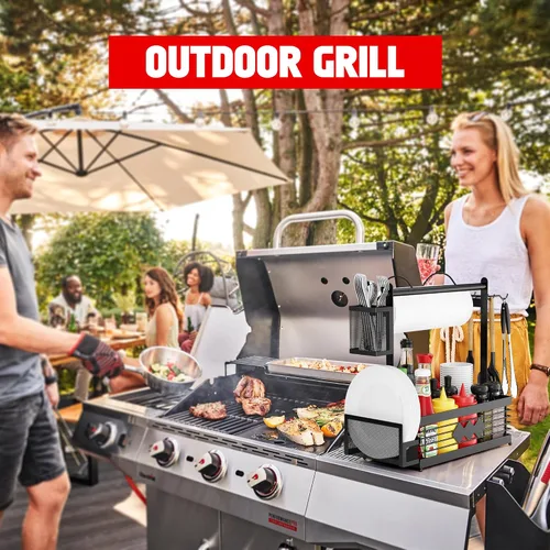 Vista 6 de Organizador de Parrilla para Parrilla al Aire Libre, Organizador de Barbacoa con Soporte de Toalla de Papel de Camping y Soporte de Platos