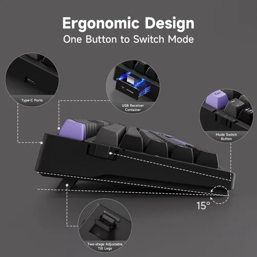 Vista 5 de MCHOSE Teclado mecánico inalámbrico G98 PRO, teclado para juegos de conexión de tres modos, estructura de junta personalizada intercambiable