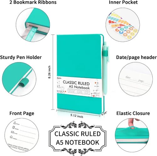Vista 2 de feela Paquete de 3 Cuadernos Diarios a Granel, Cuaderno de Tapa Dura Clásico con Rayas Rayado Diarios con Soporte para Bolígrafo para Mujeres Niñas