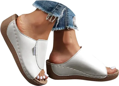 Vista 11 de Sandalias de cuña para mujer, puntera abierta, soporte de arco, calzado ortopédico para caminar, zapatos elegantes de suela suave sin cordones