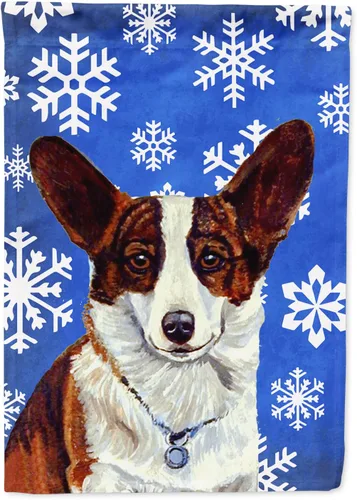 Vista 219 de Caroline's Treasures SC9374GF Bulldog English Snow flakes Holiday Garden Flag Buzón Bandera decorativa para patio exterior, patio, obras de arte