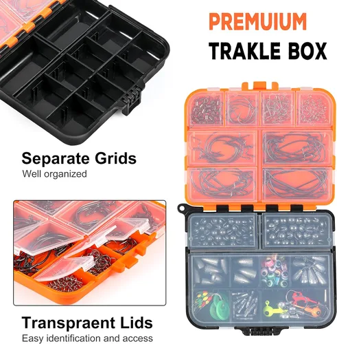 Vista 4 de PLUSINNO 253/387pcs Fishing Gear Accessories Kit, Fishing Tackle Box with Tackle Included, Fishing Hooks, Fishing Weights Sinkers, Spinner Blade
