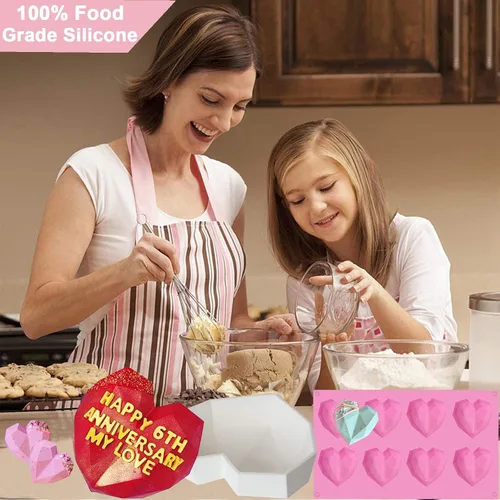 Vista 11 de 10 moldes de silicona con forma de corazón de San Valentín, gran molde de corazón rompible para chocolate con martillo, 8 moldes de silicona