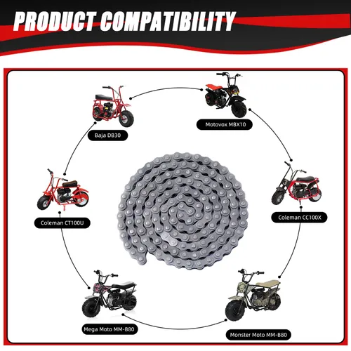 Vista 2 de KAMIER #35 Cadena de rodillos de accionamiento de 140 eslabones para Baja Doodle Bug Racer Blitz DB30 Coleman CT100U CC100X RT100 98cc 100cc 2.8hp