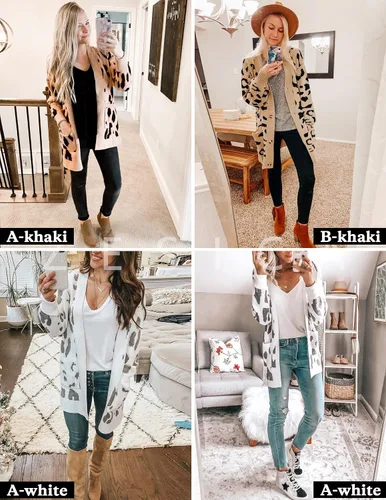 Vista 6 de ZESICA Suéter de punto de manga larga con estampado de leopardo para mujer suéter tipo cardigan para exteriores