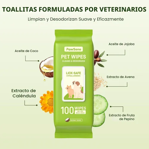 Vista 4 de PawSono Toallitas hipoalergénicas para perros, gatos y animales pequeños, 100